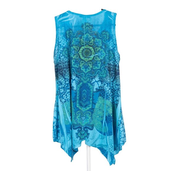 Only 9 Sleeveless Shirt XL Womens NEW VTG Blue Green Handkerchief Hem Tank Top - Picture 5 of 5